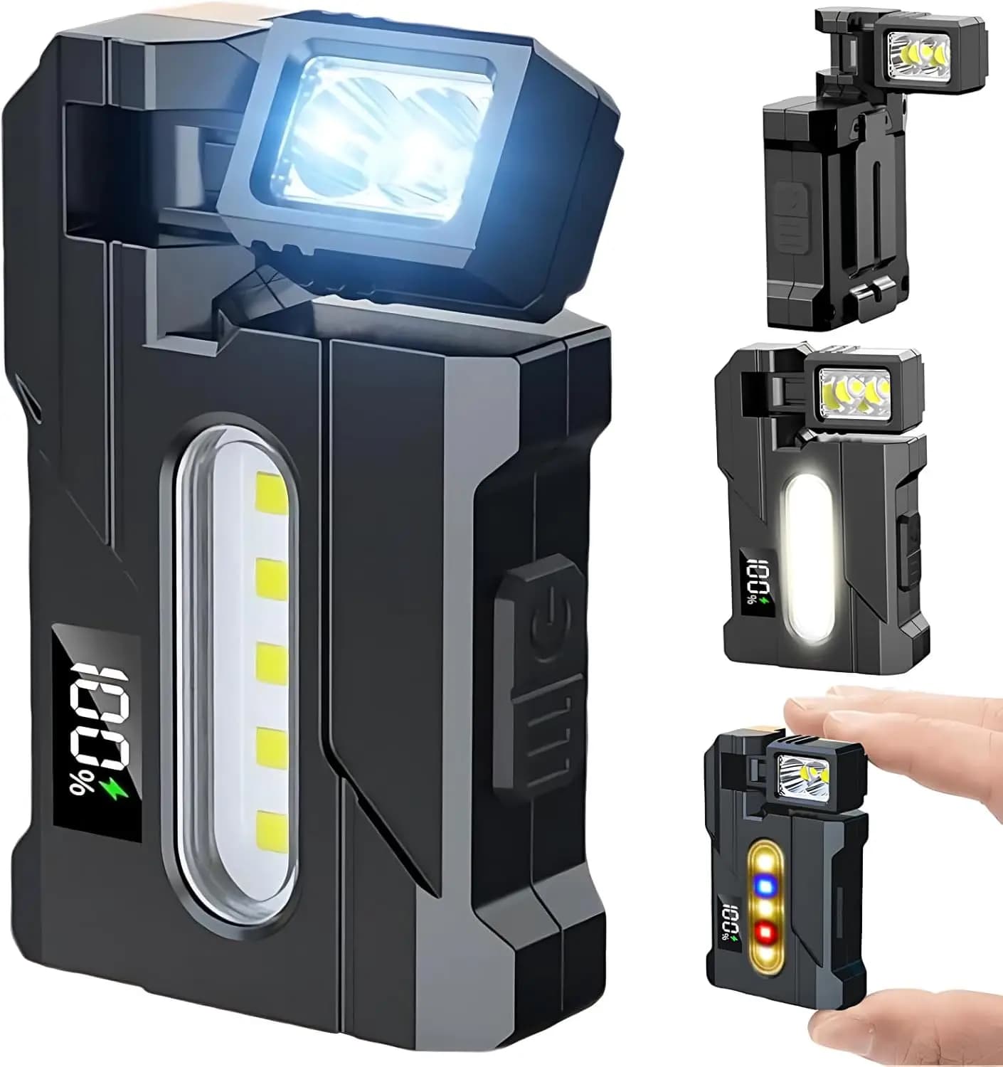 Mini EDC Flashlight 1200 Lumens, Super Bright 3 Modes Mini EDC Pocket-sized Flat Flashlights Rechargeable,Portable ABS Small LED Dual Light w Clip,IP68 Rotatable Magnetic Torches for Camping Emergency - Image 1