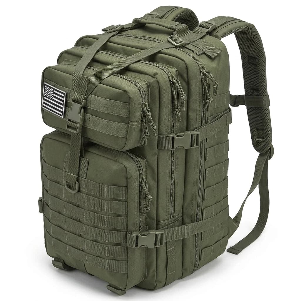 Men 45L Tactical Hiking Backpack Molle Mountaineering Water Resistant Outdoor Camping Trekking Backpacking Bushcraft Travel Rucksack Bug Out Bag Survival Emergency Large Capacity Climbing Cycling Daypack Women Durable Wear Resistant Trail Camp Hikers - Image 2