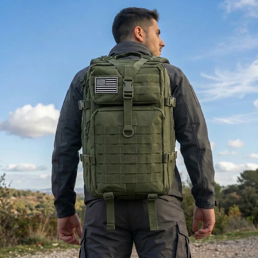 Men 45L Tactical Hiking Backpack Molle Mountaineering Water Resistant Outdoor Camping Trekking Backpacking Bushcraft Travel Rucksack Bug Out Bag Survival Emergency Large Capacity Climbing Cycling Daypack Women Durable Wear Resistant Trail Camp Hikers - Image 3