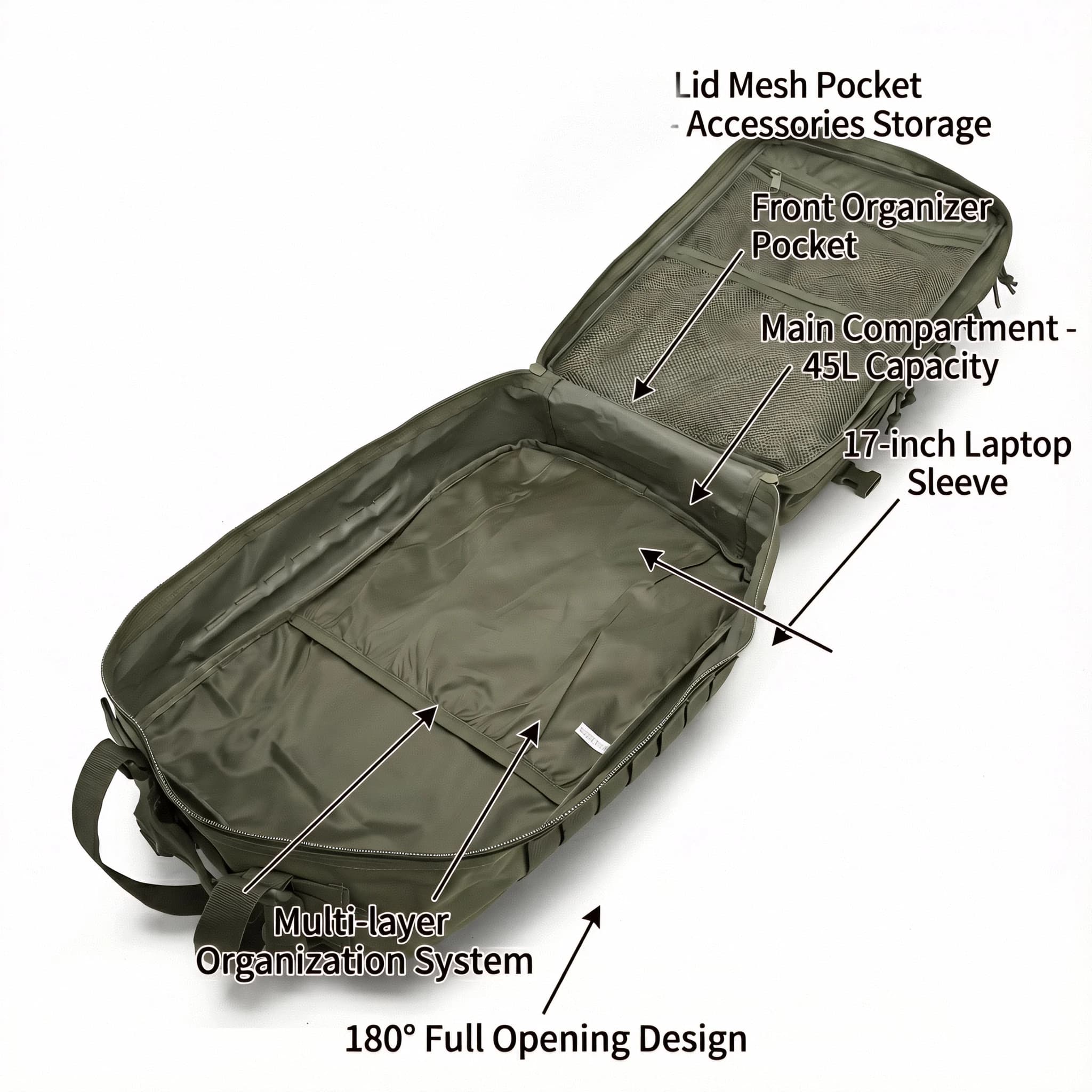 Men 45L Tactical Hiking Backpack Molle Mountaineering Water Resistant Outdoor Camping Trekking Backpacking Bushcraft Travel Rucksack Bug Out Bag Survival Emergency Large Capacity Climbing Cycling Daypack Women Durable Wear Resistant Trail Camp Hikers - Image 5