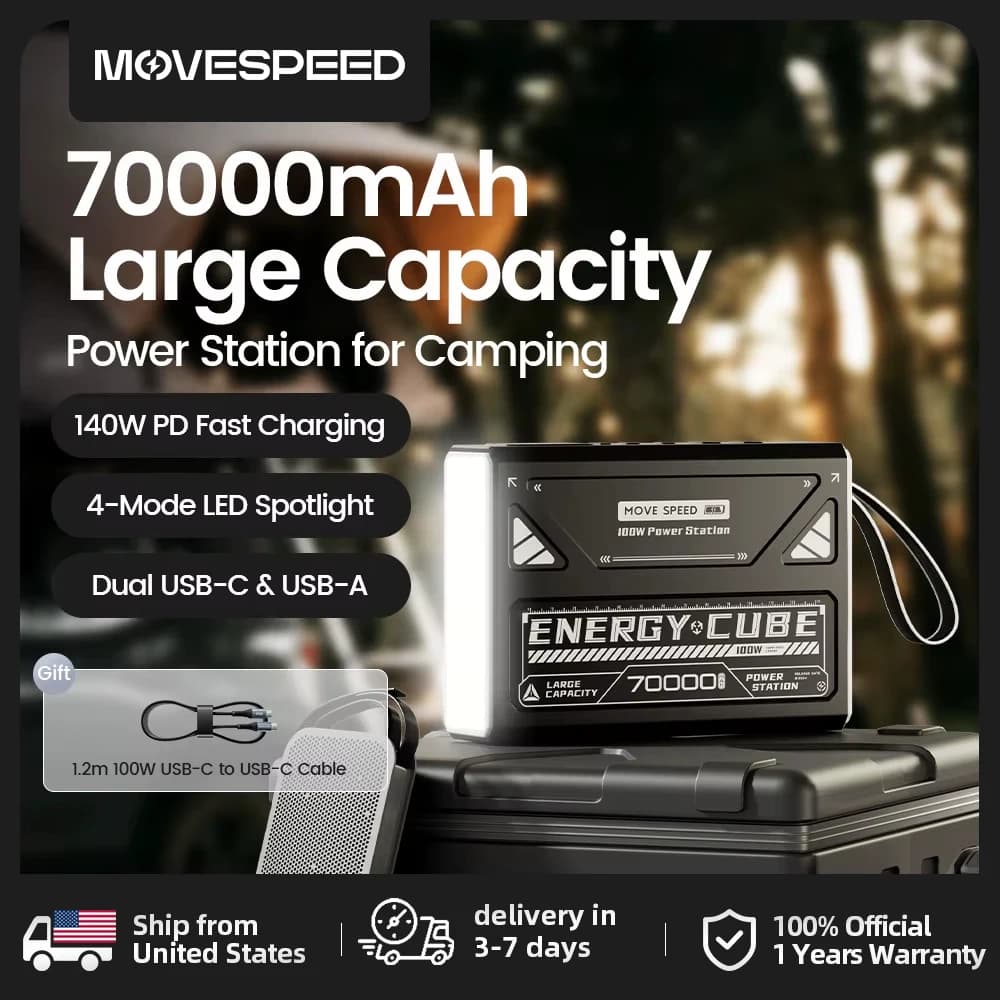 MOVESPEED LED Camping Lantern 70000mAh Large Capacity Battery W/ Rechargeable Lamp LED Emergency Light for Outdoor Power Outage - Image 1