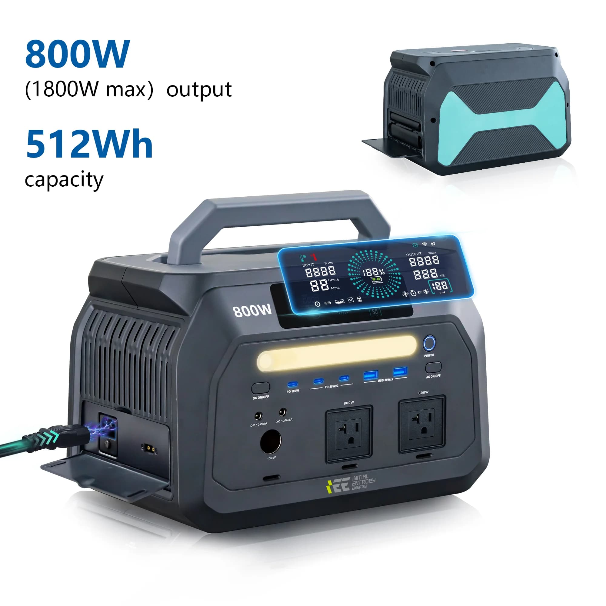 IEE P800 Portable Power Station, 512Wh LiFePO4 generator,1600W Peak Solar Generators, 800 wat power source,2x800W AC Outlets Lightweight & Quiet Solar Generator for Camping, Home Emergency, RV & Outdoor Travel - Image 1