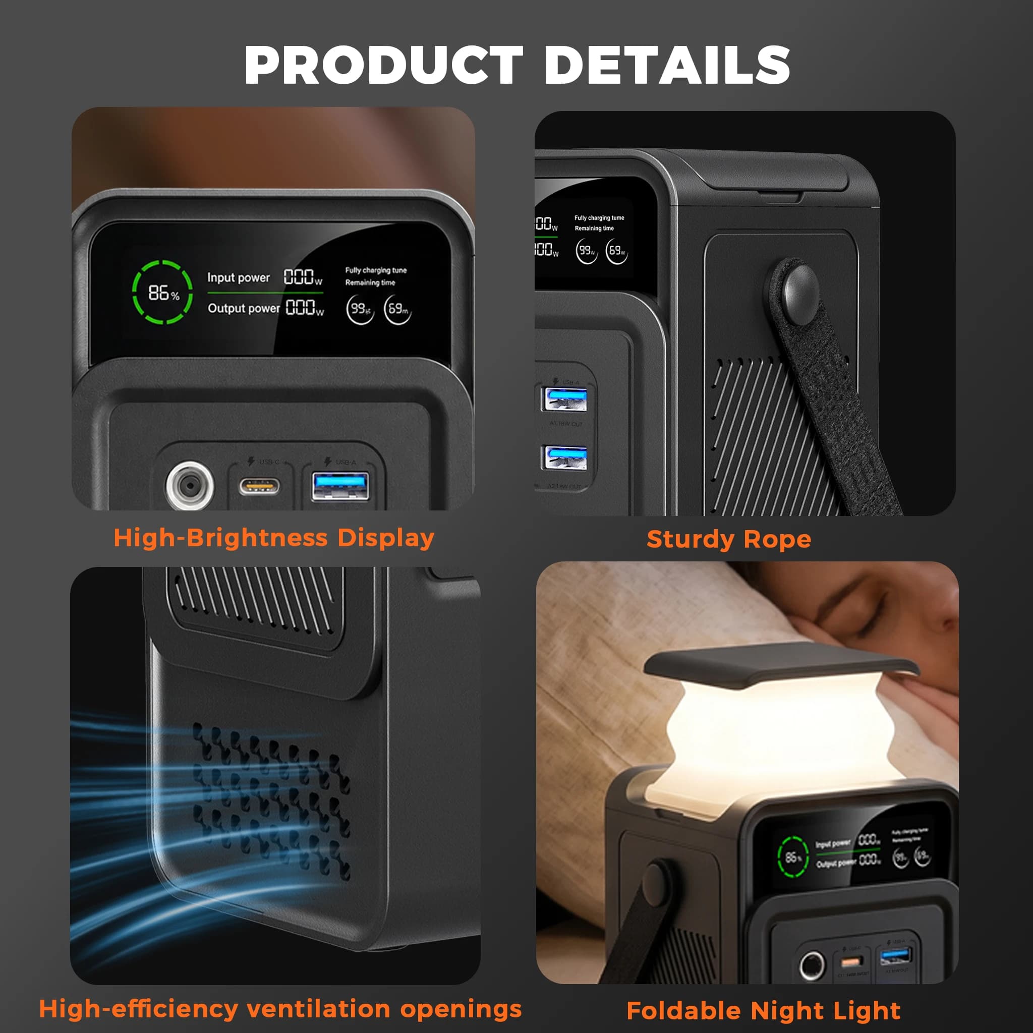 CTOLITY 200W Power Station Camping 192Wh Lifepo4 Power Bank 60000mAh Portable Charger Battery Emergency Power USB TYPE-C Port - Image 4