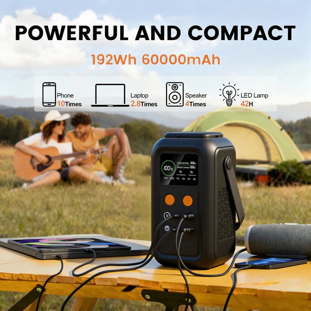 CTOLITY 200W Power Station Camping 192Wh Lifepo4 Power Bank 60000mAh Portable Charger Battery Emergency Power USB TYPE-C Port - Image 6
