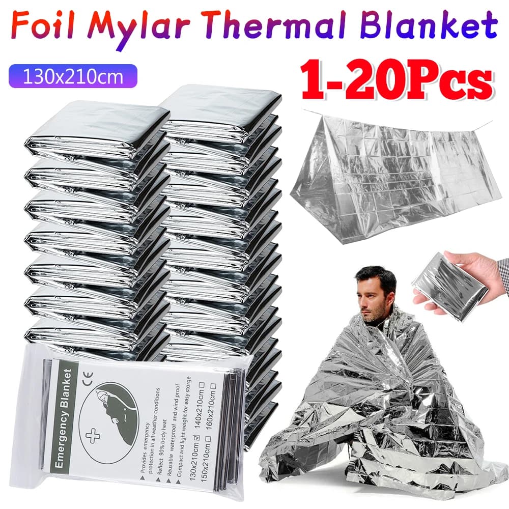 1-20pcs Emergency Mylar Thermal Blanket Foil Space Blanket Designed for NASA Body Warmer Outdoor First Aid Camping Hiking Travel - Image 1