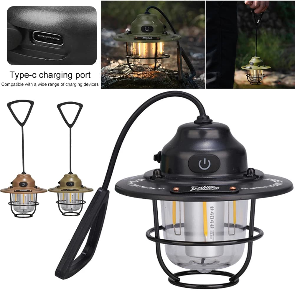 LED Camping Lantern Dimming Emergency Lamp Type C Charging Retro Camping Light 4 Light Modes Multifunction for Fishing Camping - Image 1