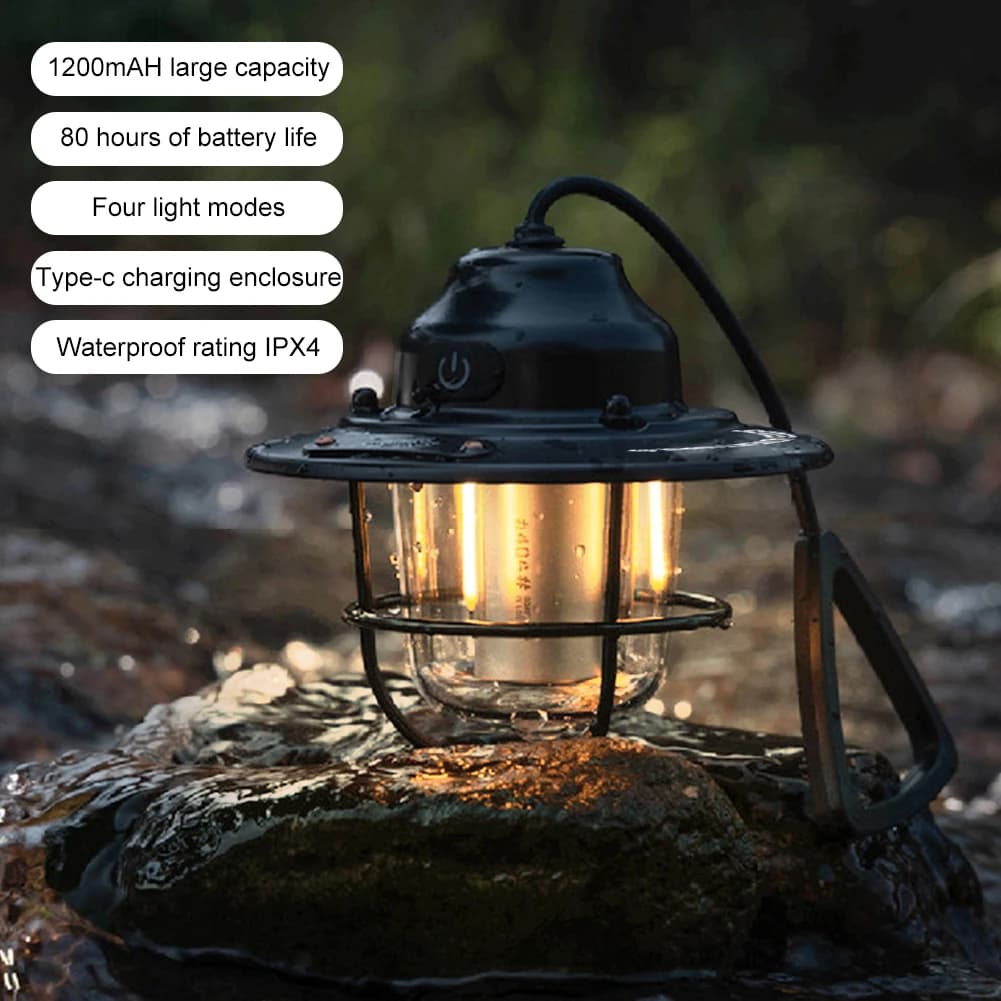 LED Camping Lantern Dimming Emergency Lamp Type C Charging Retro Camping Light 4 Light Modes Multifunction for Fishing Camping - Image 4