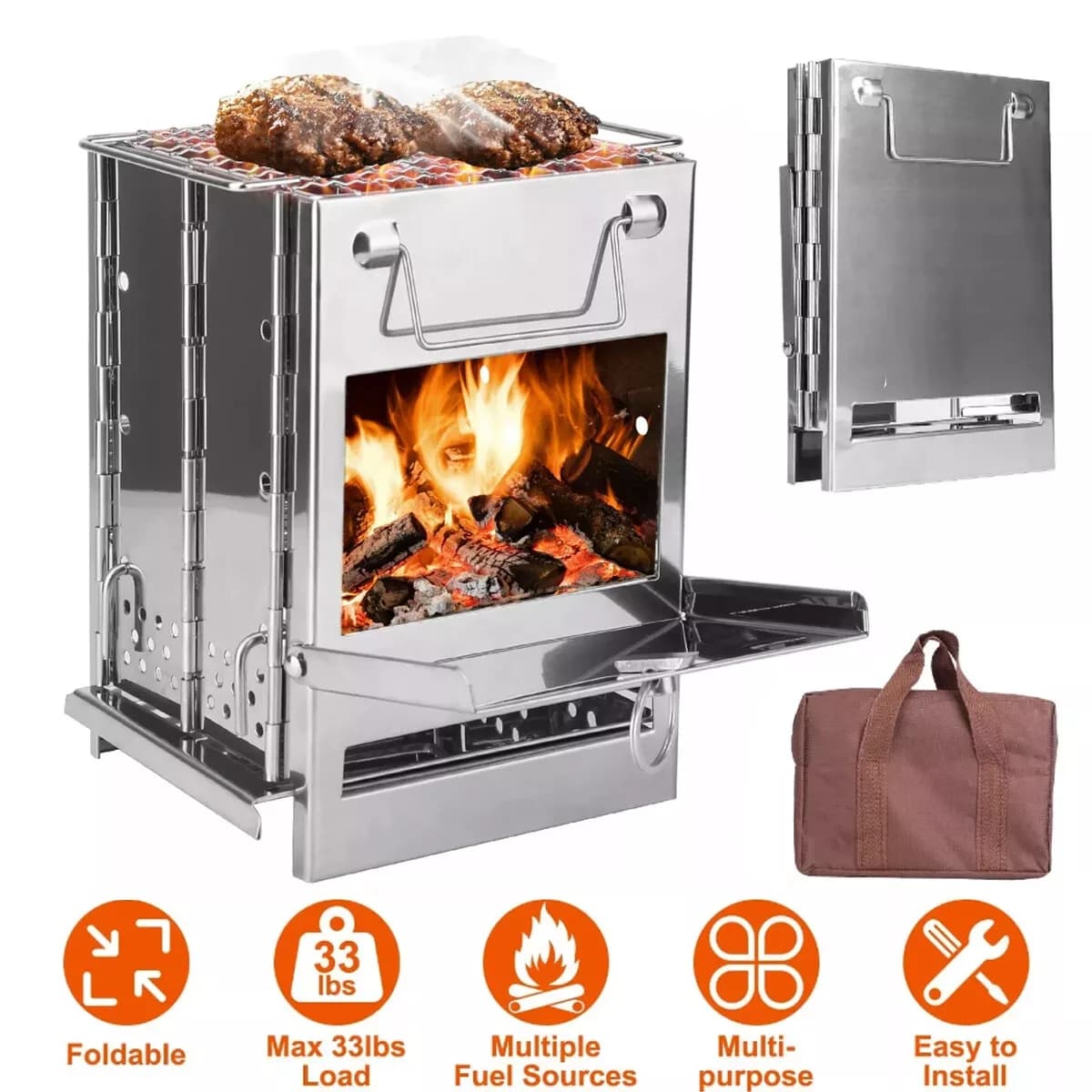Stainless Steel Wood-burning Stove Lightweight Compact Camping Stove Portable Folding Wood Stove For Outdoor Camping Hiking - Image 1