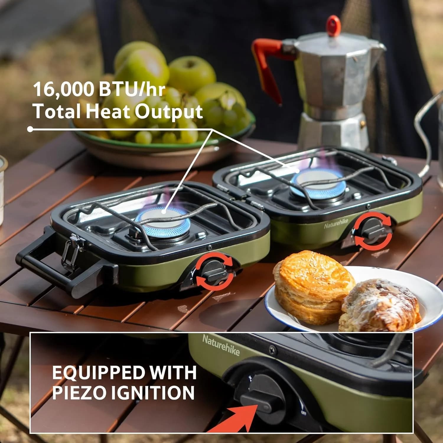 Naturehike 2 Burner Folding Camping Stove Portable Propane Gas Stove with Carry Bag 16000 BTU Stove Outdoor Picnic Equipment - Image 2
