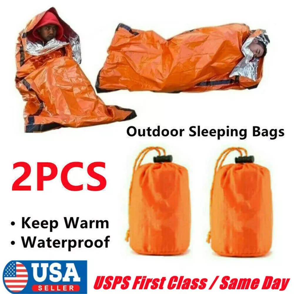 2PCS Emergency Sleeping Bags Thermal Blanket Waterproof Outdoor Survival - Image 1
