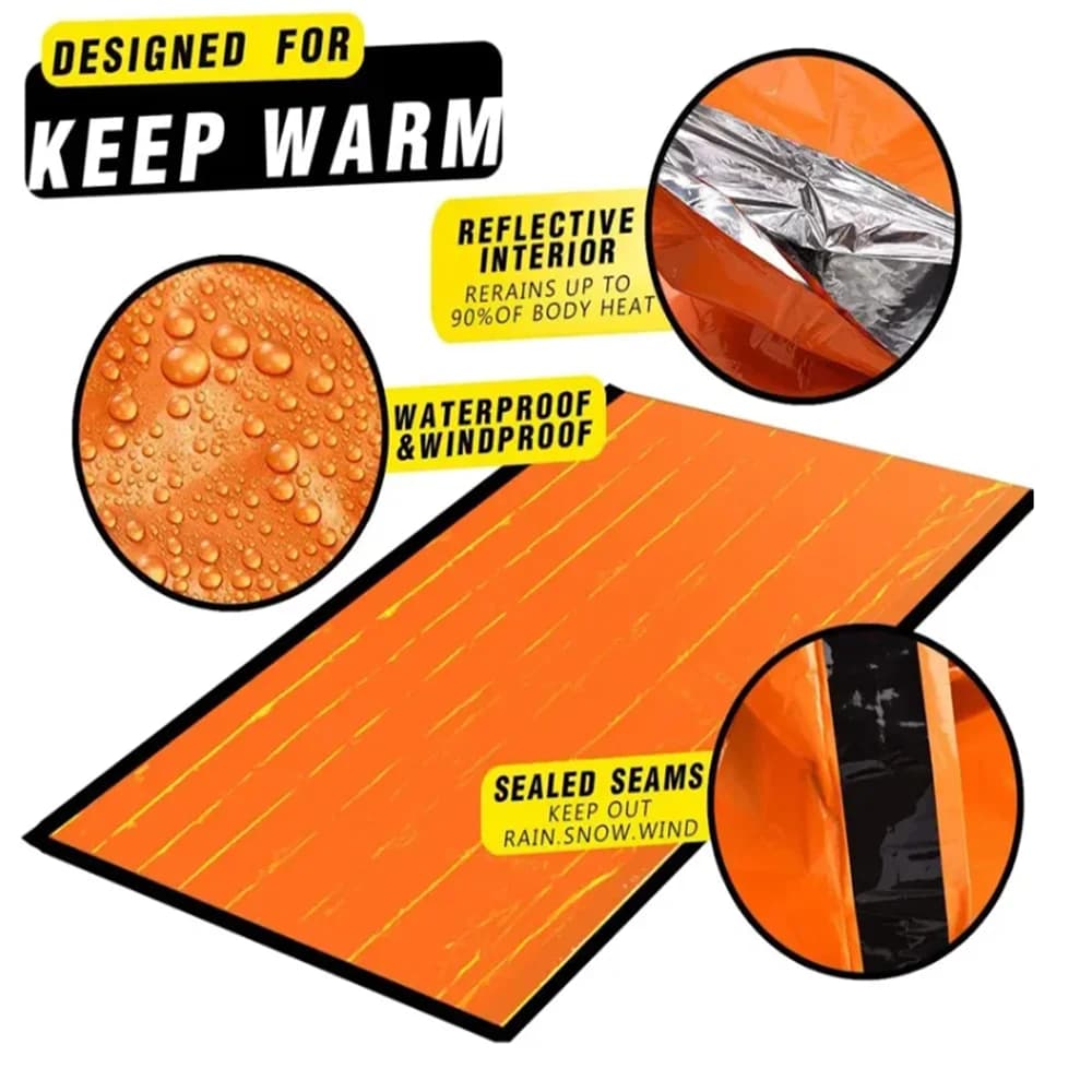 2PCS Emergency Sleeping Bags Thermal Blanket Waterproof Outdoor Survival - Image 2