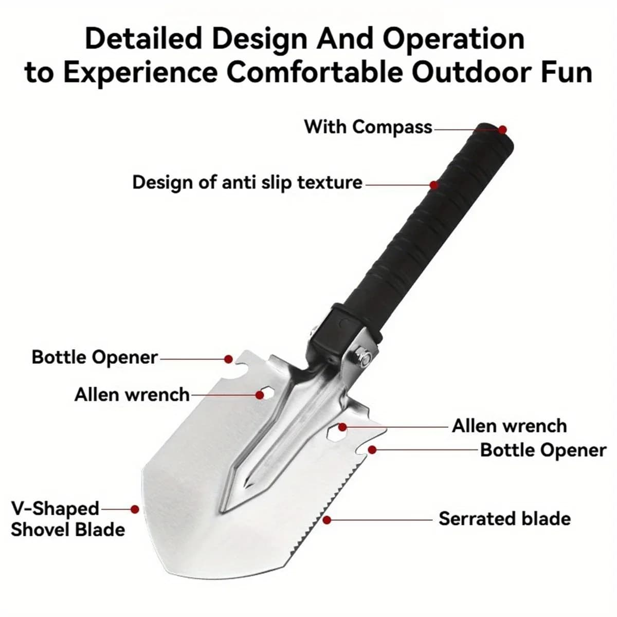 7 in 1 Camping Shovel Small Military Multifunctional Engineering Shovel Portable Jungle Garden Shovel Survival Emergency Tool - Image 3