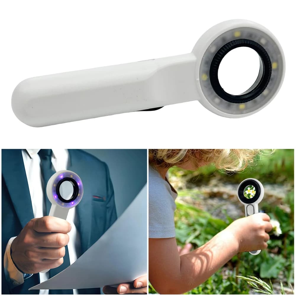 60X Handheld Magnifier 2 Lighting Mode Illuminated Magnifying Glass Lightweight Luminous Magnifier for Reading Newspaper Jewelry - Image 1