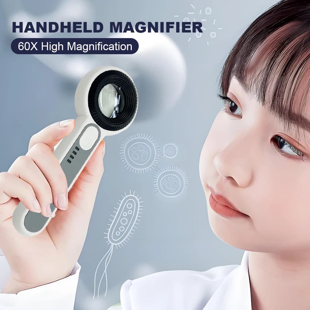 60X Handheld Magnifier 2 Lighting Mode Illuminated Magnifying Glass Lightweight Luminous Magnifier for Reading Newspaper Jewelry - Image 2