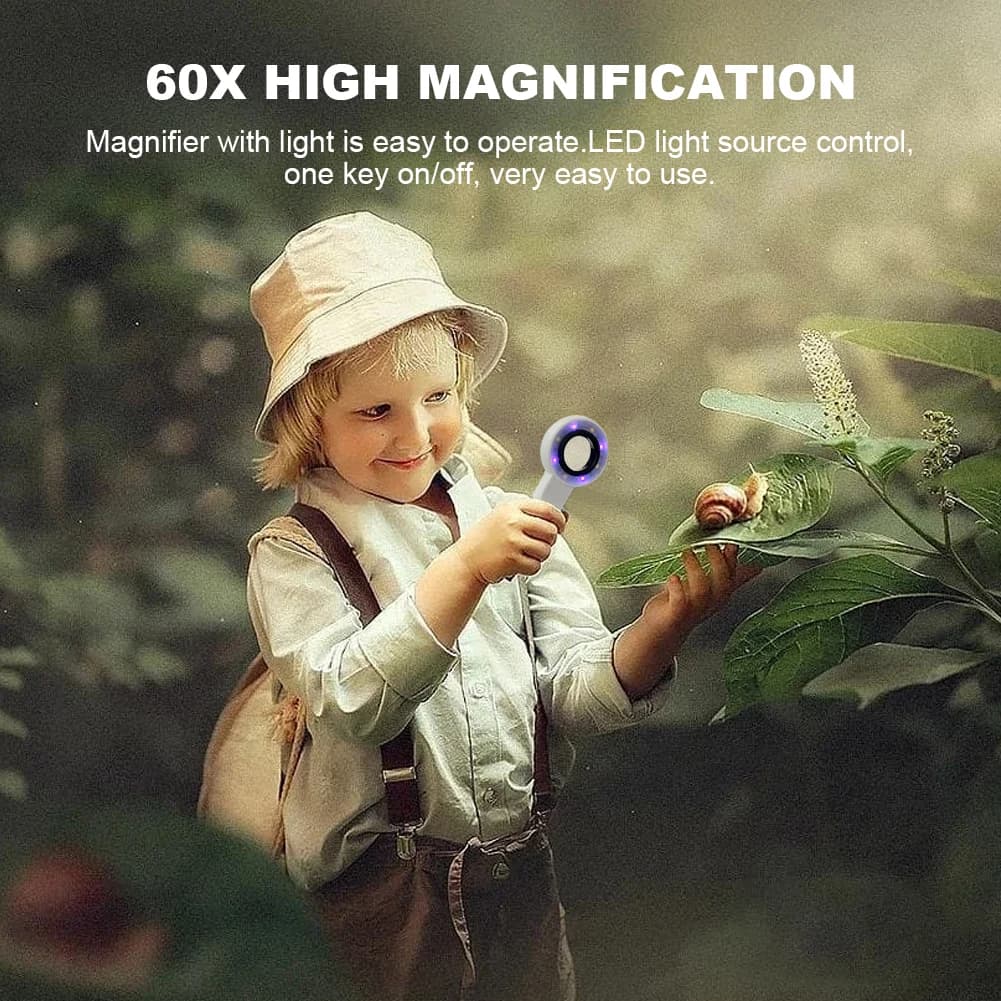 60X Handheld Magnifier 2 Lighting Mode Illuminated Magnifying Glass Lightweight Luminous Magnifier for Reading Newspaper Jewelry - Image 3