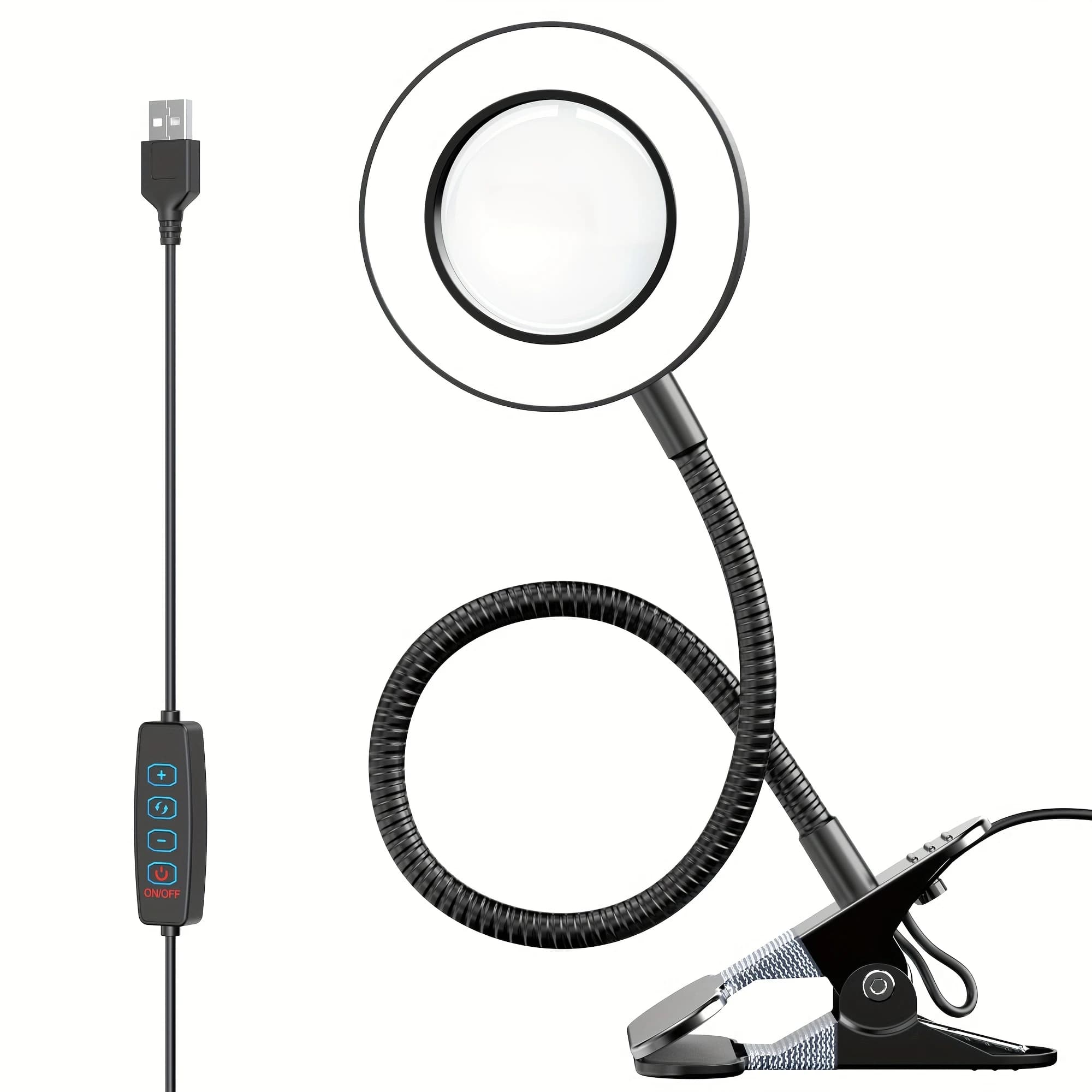 1/2-Pack: Upgraded 10x Magnifying Lamp with Clamp — 3 Color Modes & Stepless Dimming LED, 360° Adjustable Gooseneck, USB Powered. Ideal for Desks, Reading, Bedside Use, and Workshops. A Modern, Multi-Mode Lighting Solution with a Flexible Neck. (Dual-Ligh - Image 1