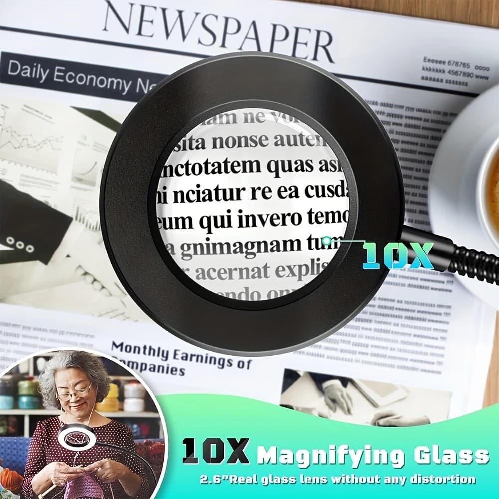 1/2-Pack: Upgraded 10x Magnifying Lamp with Clamp — 3 Color Modes & Stepless Dimming LED, 360° Adjustable Gooseneck, USB Powered. Ideal for Desks, Reading, Bedside Use, and Workshops. A Modern, Multi-Mode Lighting Solution with a Flexible Neck. (Dual-Ligh - Image 3