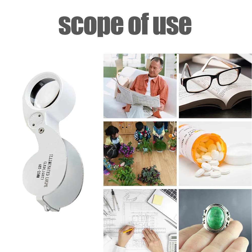 40x Handheld Loupe Jewelry Optical Glass 25mm HD Illuminated Loupe Portable Tools for Reading Jewelers Watch Repair Supplies - Image 5