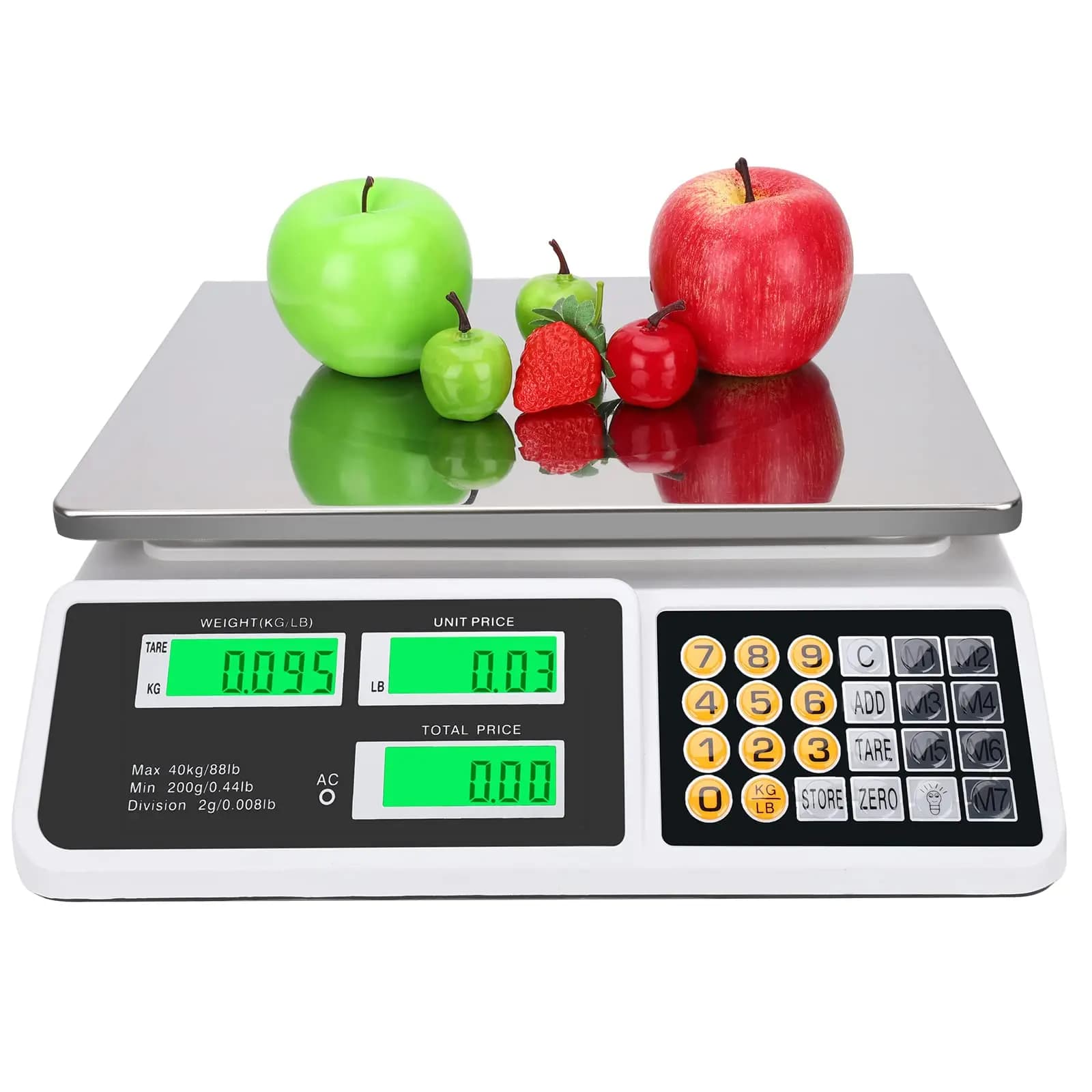 40kg/88lb Commercial Price Computing Scale, LCD Digital Food Scale With Premium Stainless Steel Platform, High Precision Produce Meat Weighing Scale For Farmers Market Retail Store Meat Shop Grocery - Image 1