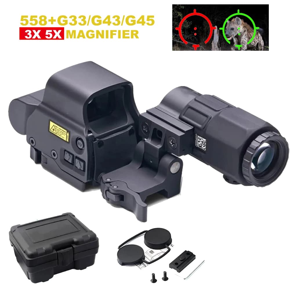 558+G43 Holographic Collimator Sight 558+G33/G45 Red Dot Optic Sight Tactical Hunting Gear W/20mm Rail Mounts&Quick Detach Lever - Image 1