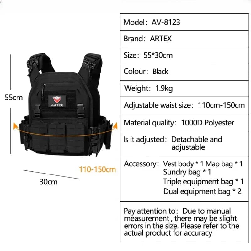 Artex New combat vest 6094 quick detachable light laser cut tactical vest black gear to carry airsoft carrier combat equipment - Image 6