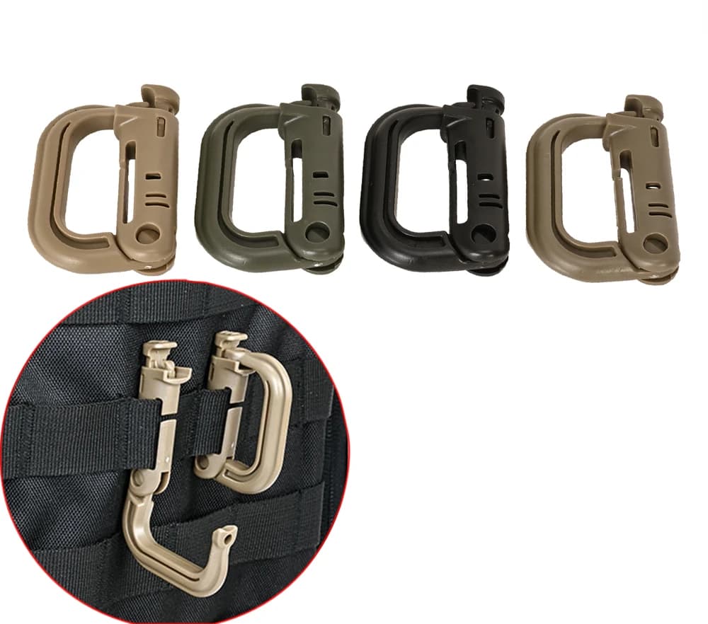 Tactical D Locking Ring 2 pcs Buckle Grimloc MOLLE Carabiner Plastic Clip Snap Type Tactical Vest Bag Connection Point Fastener - Image 1