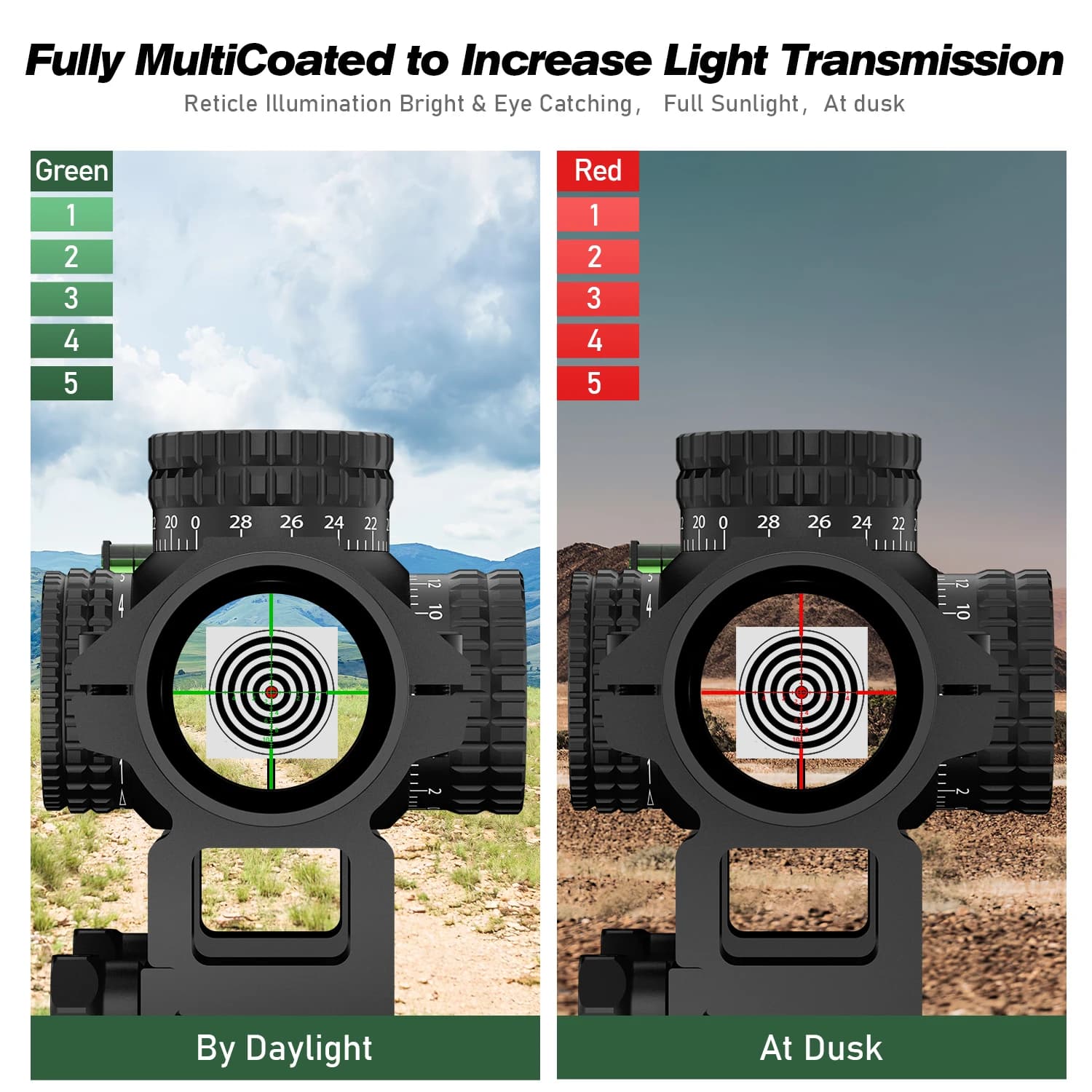 1-5X24 Tactical Optical Scope Red and Green Illuminated Reticle Hunting Scopes Compact Scope Sight - Image 2