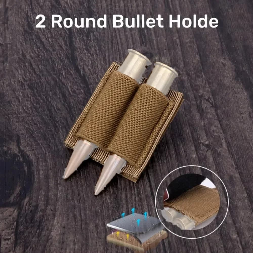 DIZETION 2-Round Bullet Holder - Adhesive Cartridge Carrier | VELCRO Hook/Loop Utility Gear (2 Hole) - Image 1