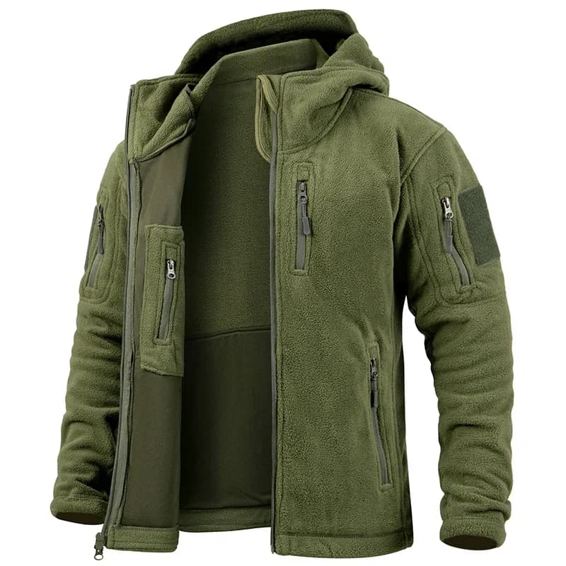 Men's Hunting Fleece Jacket Hiking Hunting Outdoor Fleece Tactical Jacket Winter Warm Full Zip Military Hoodies Multi-Pockets - Image 1