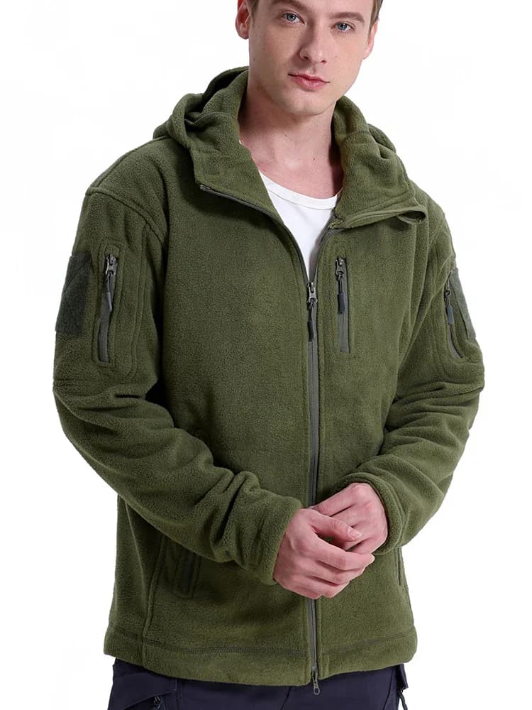 Men's Hunting Fleece Jacket Hiking Hunting Outdoor Fleece Tactical Jacket Winter Warm Full Zip Military Hoodies Multi-Pockets - Image 3