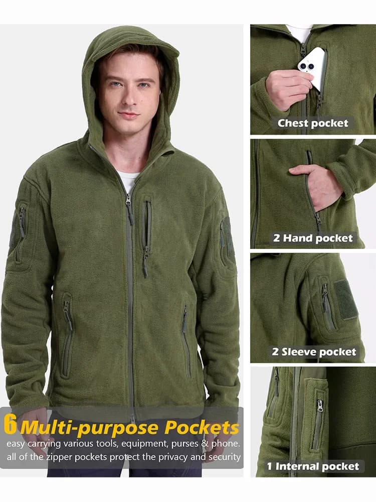 Men's Hunting Fleece Jacket Hiking Hunting Outdoor Fleece Tactical Jacket Winter Warm Full Zip Military Hoodies Multi-Pockets - Image 5