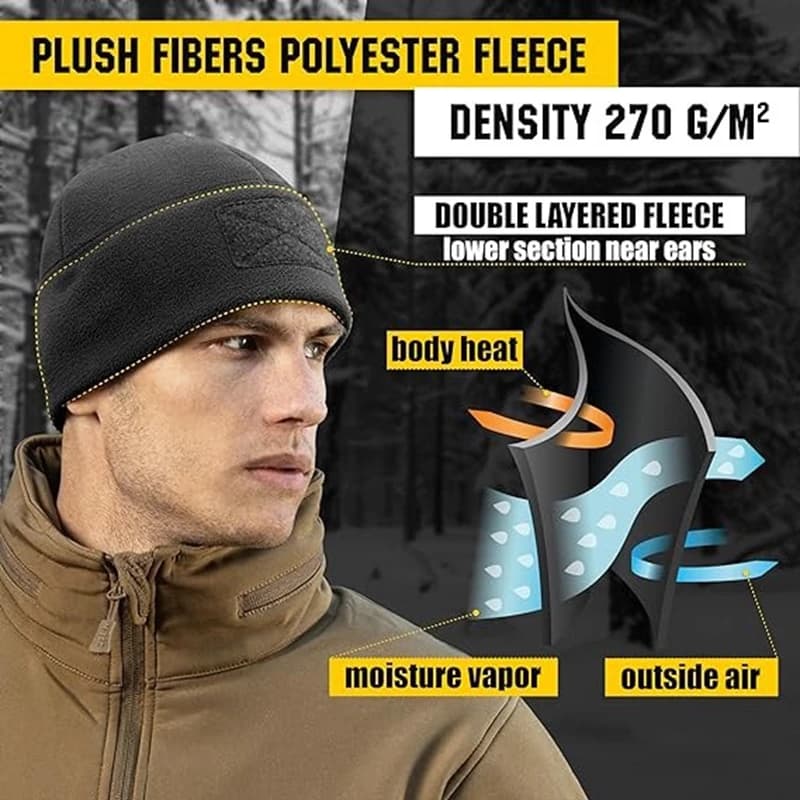 Windproof Tactical Beanie - Thick, Warm Knit Hat for Outdoor Activities, Breathable & Stretch Fit, Solid Color - Image 4