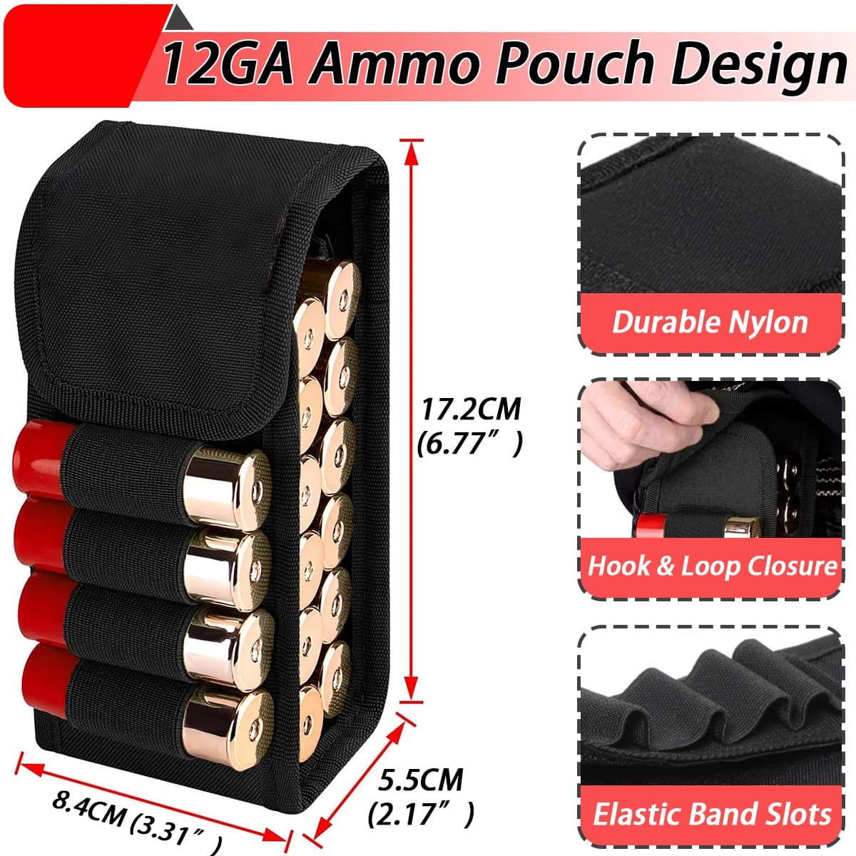 16 Rounds 12GA Shotgun Shell Holder Tactical Molle Waist Bandolier Shotshell Ammo Pouch for 12/16/20 Gauge - Image 2