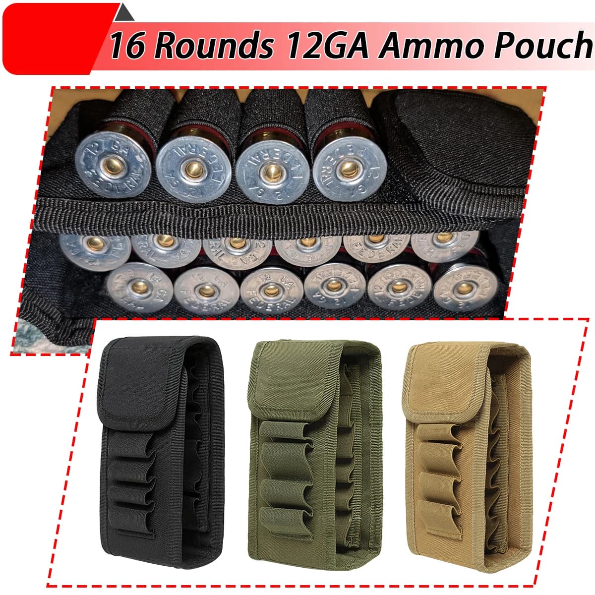 16 Rounds 12GA Shotgun Shell Holder Tactical Molle Waist Bandolier Shotshell Ammo Pouch for 12/16/20 Gauge - Image 5