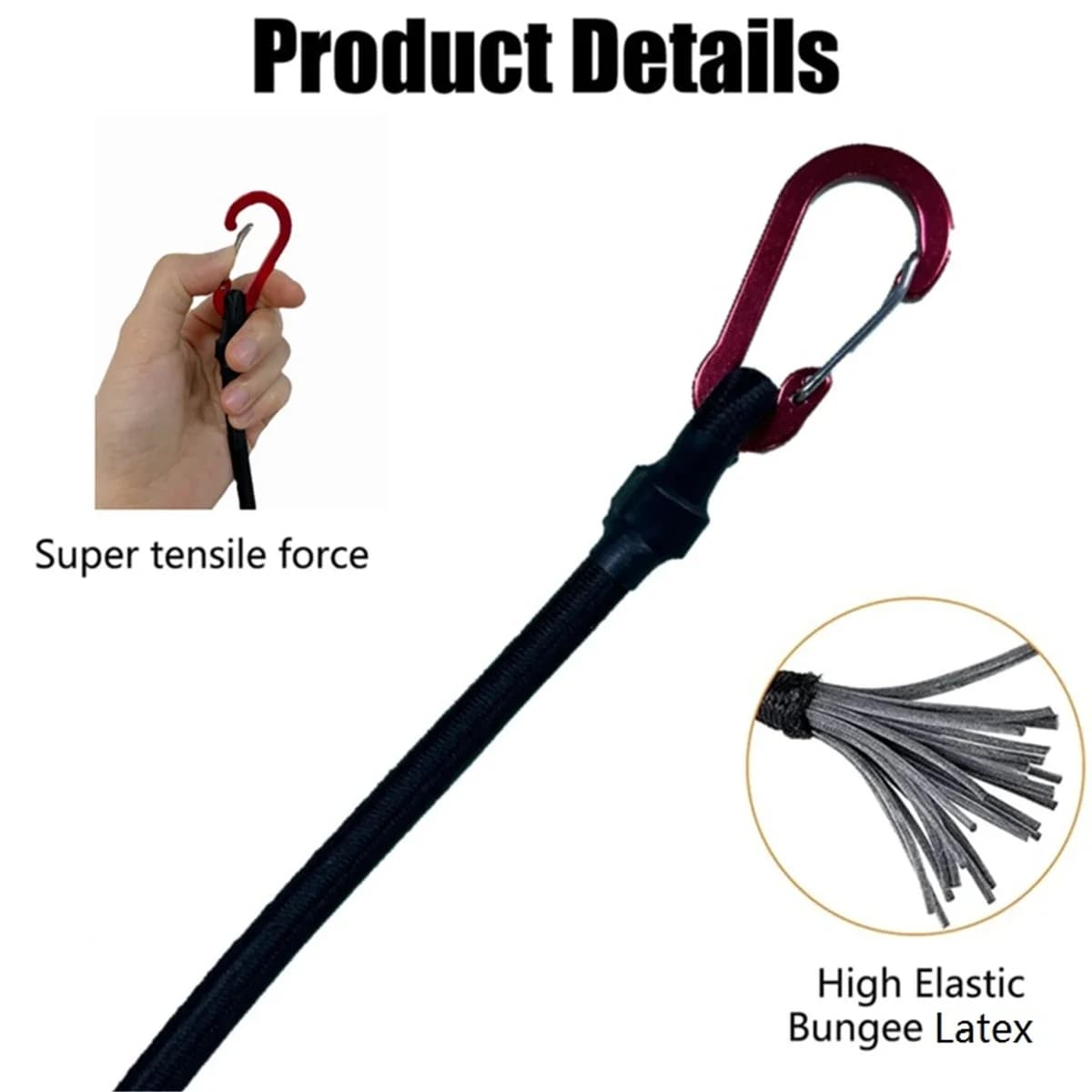Heavy Duty Bungee Cord Elastic Tie Strap String Carabiner Hooks Kayak Cycling Luggage Packing Ropes Camping Accessories - Image 3