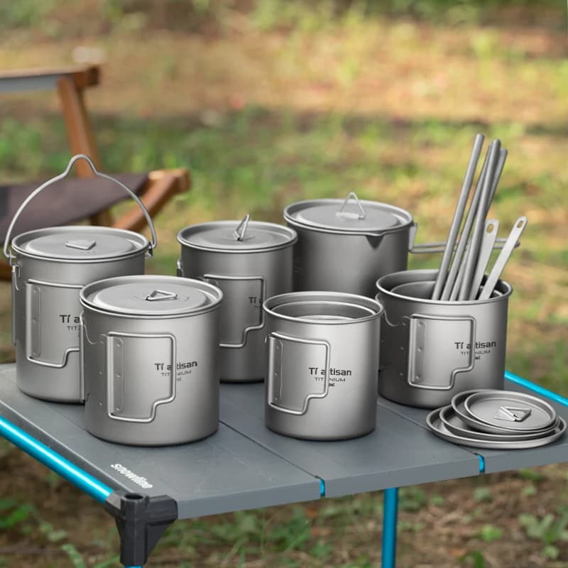 Tiartisan Outdoor Titanium Lightweight Portable Tea Coffee Cup Folding Handle Camping Water Mug for Hiking Travelling - Image 1