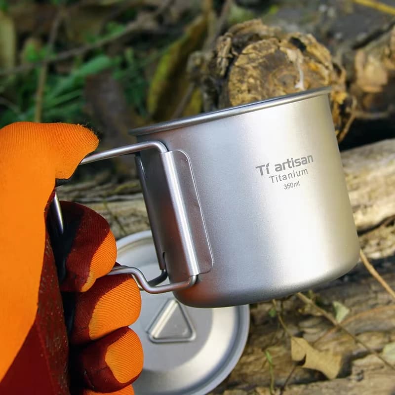 Tiartisan Outdoor Titanium Lightweight Portable Tea Coffee Cup Folding Handle Camping Water Mug for Hiking Travelling - Image 2