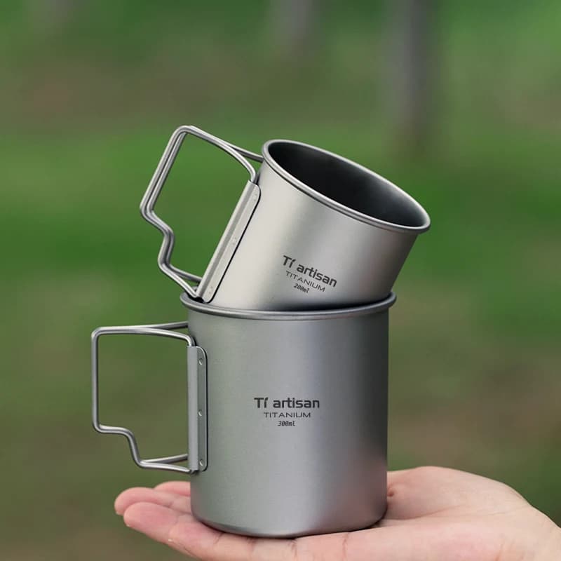 Tiartisan Outdoor Titanium Lightweight Portable Tea Coffee Cup Folding Handle Camping Water Mug for Hiking Travelling - Image 3