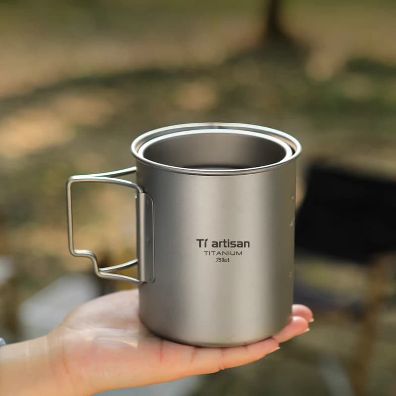 Tiartisan Outdoor Titanium Lightweight Portable Tea Coffee Cup Folding Handle Camping Water Mug for Hiking Travelling - Image 5