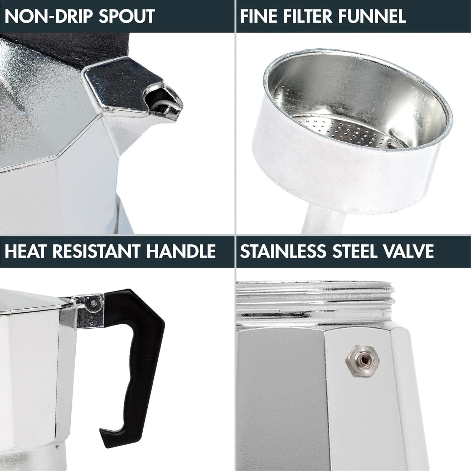 Classic Stovetop Moka Pot, Aluminum Espresso Maker with Replacement Parts, Cuban Coffee Maker for Home & Camping Use - Image 3
