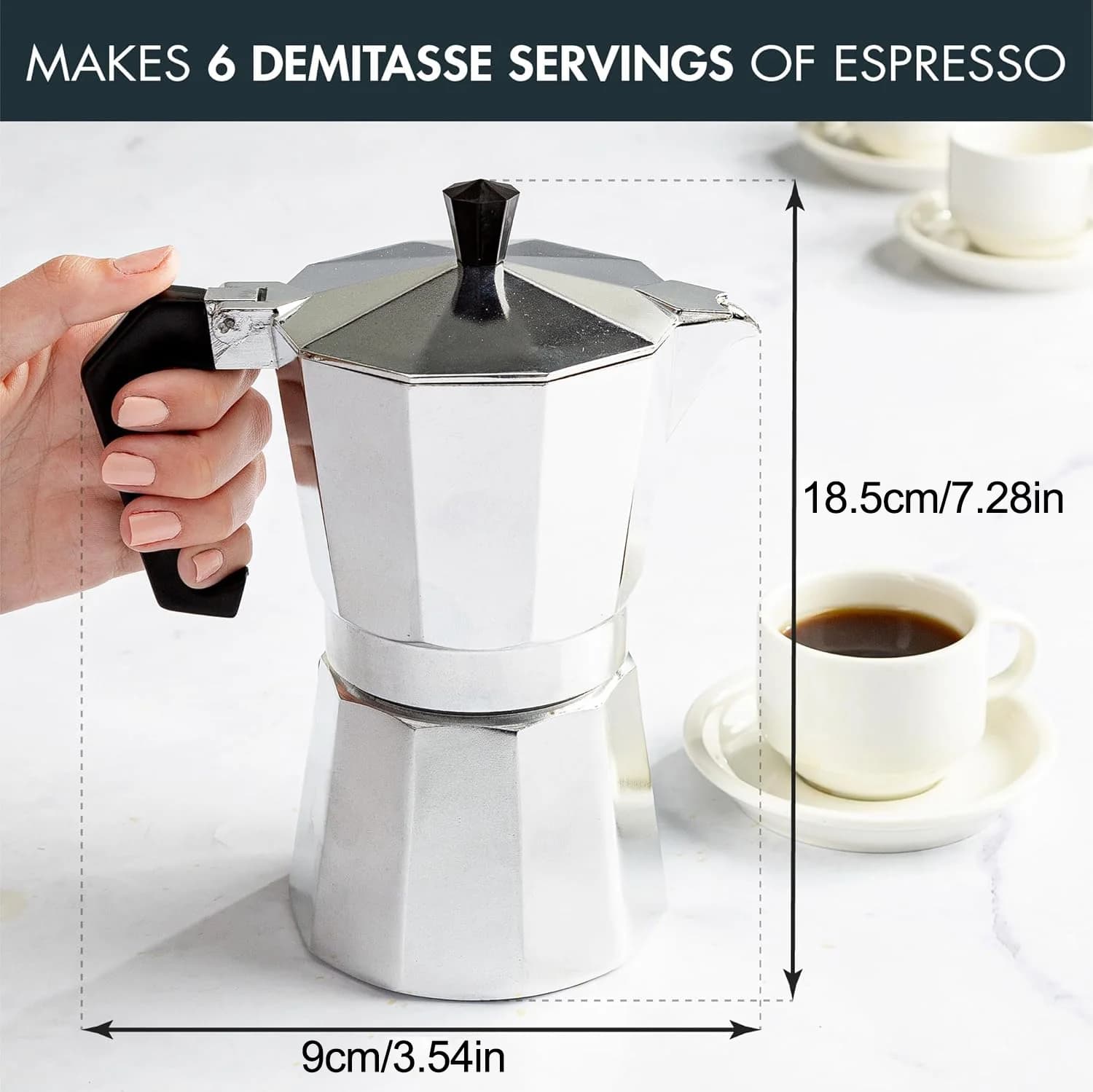 Classic Stovetop Moka Pot, Aluminum Espresso Maker with Replacement Parts, Cuban Coffee Maker for Home & Camping Use - Image 4