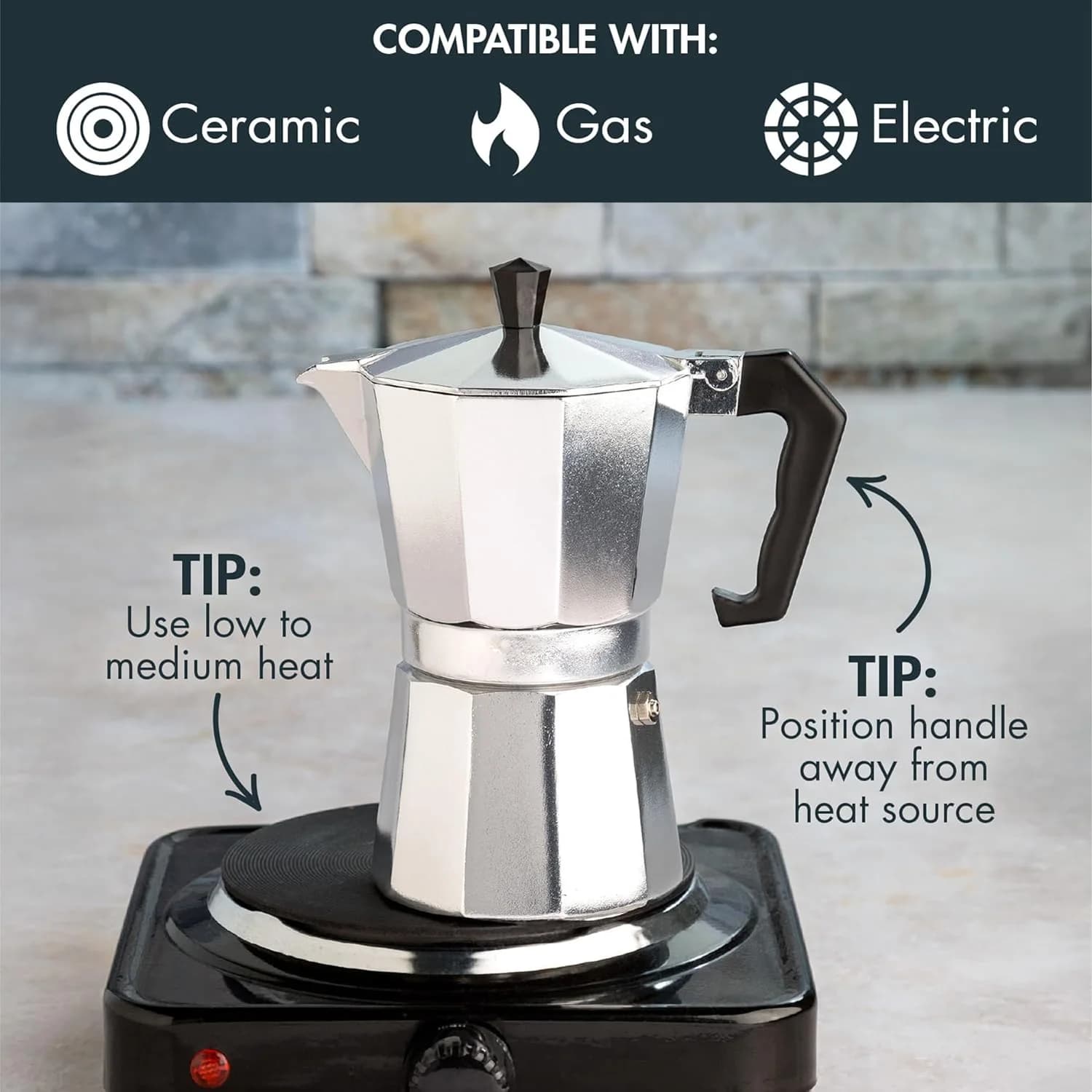 Classic Stovetop Moka Pot, Aluminum Espresso Maker with Replacement Parts, Cuban Coffee Maker for Home & Camping Use - Image 5