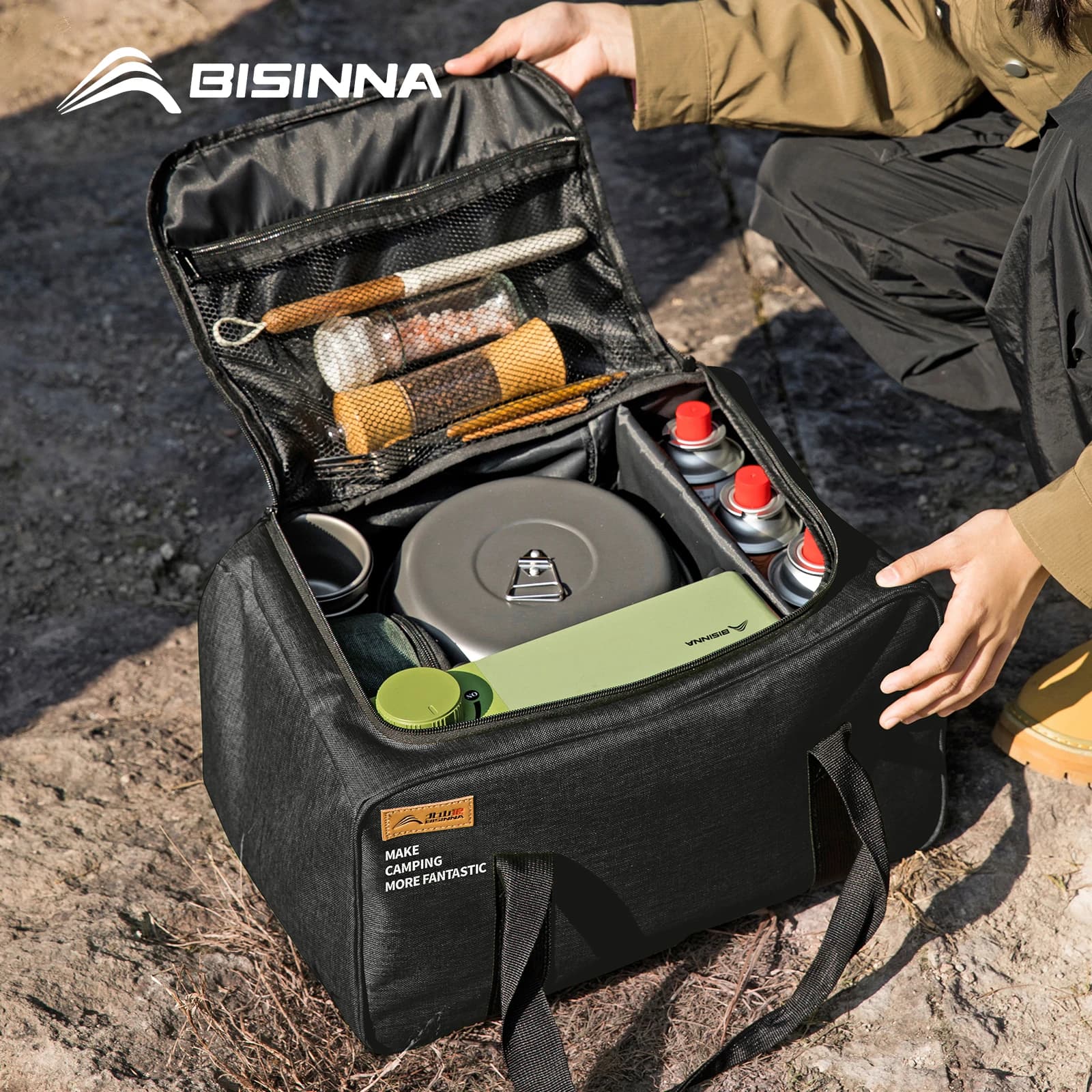 BISINNA Outdoor Camping Bag 26L/30L/42L Folding Gas Tank Storage Bag Picnic Cookwre Container Camp Supplies Adjustable Partition - Image 1