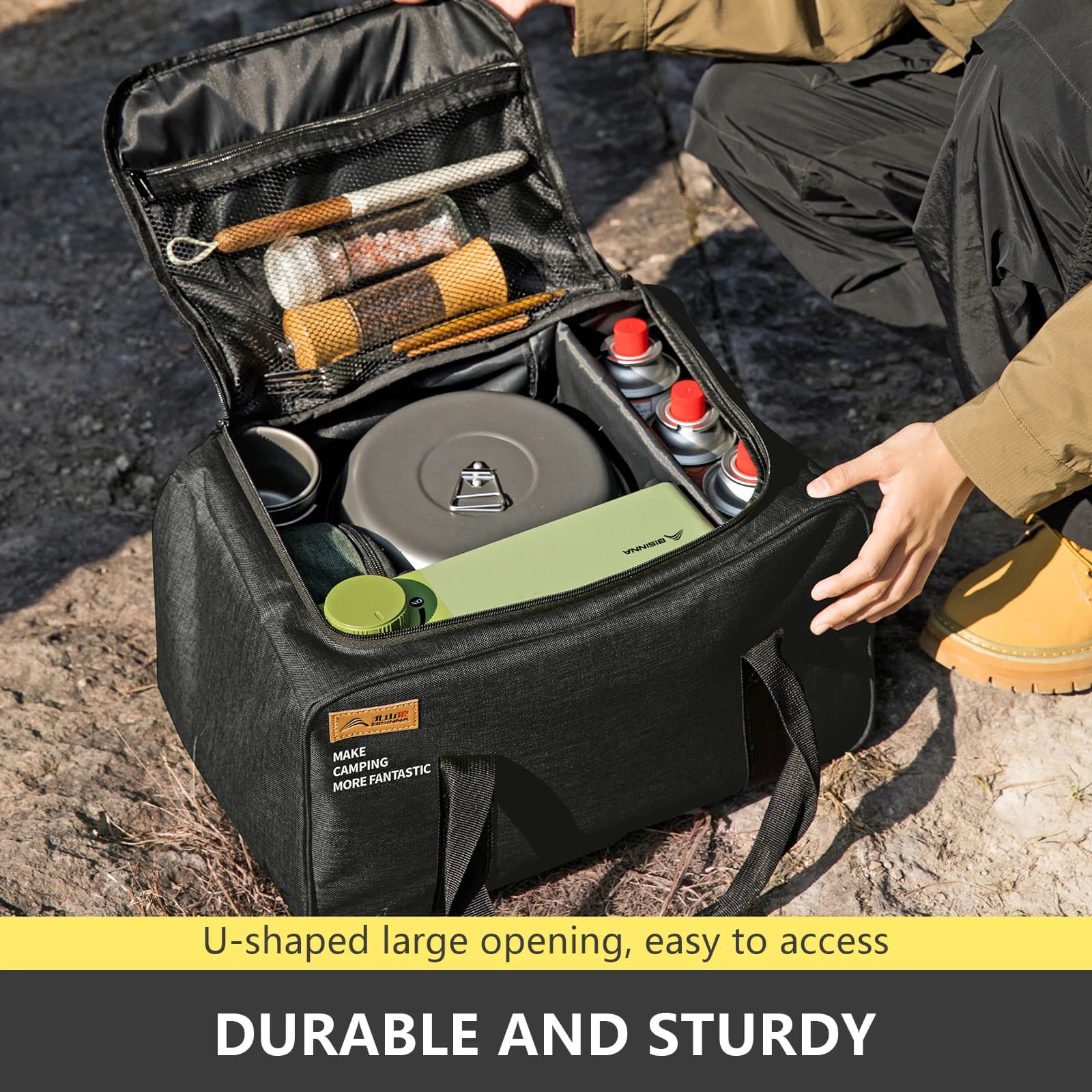 BISINNA Outdoor Camping Bag 26L/30L/42L Folding Gas Tank Storage Bag Picnic Cookwre Container Camp Supplies Adjustable Partition - Image 5