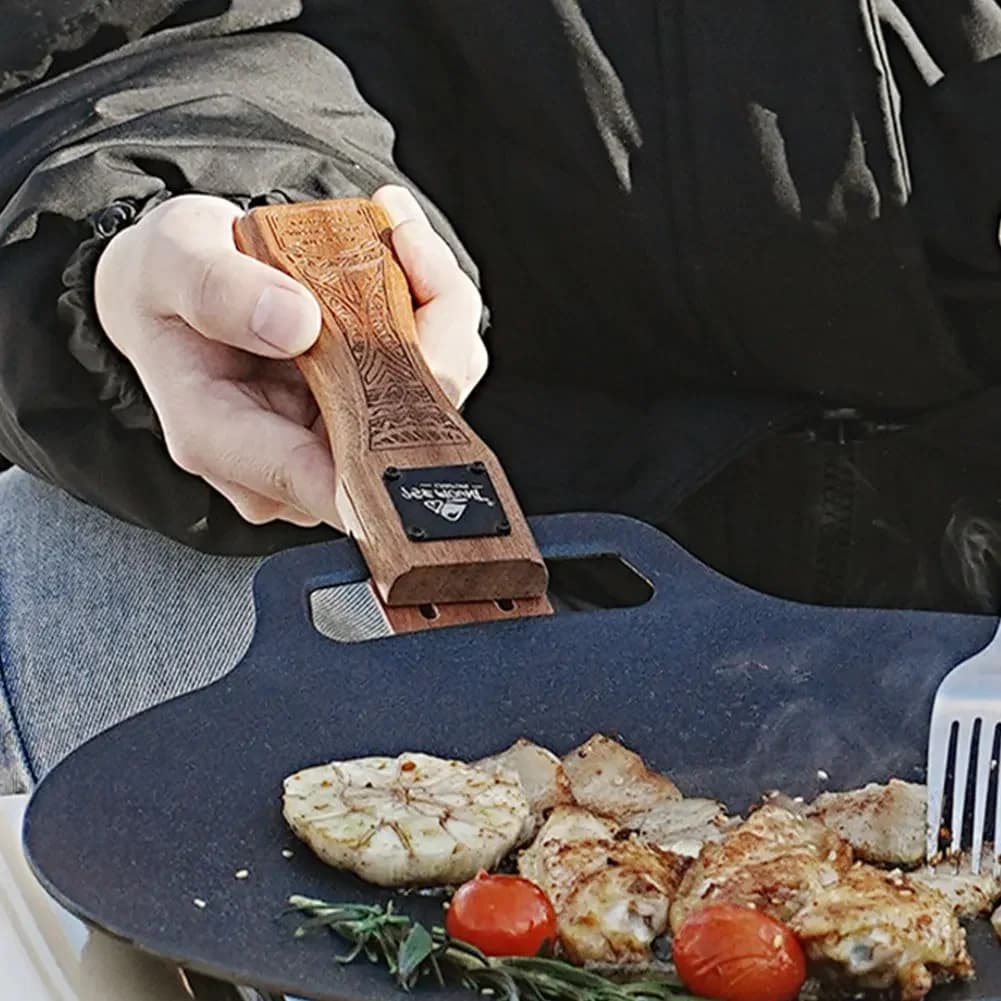 Outdoor Grill Pan Handle Anti-scald Solid Wood Handle Adjustable Grill Pan Clip Insulated Handle Camping Picnic Cookware Tools - Image 1