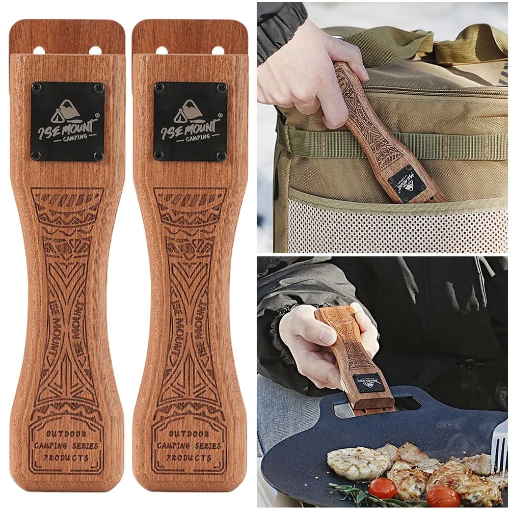 Outdoor Grill Pan Handle Anti-scald Solid Wood Handle Adjustable Grill Pan Clip Insulated Handle Camping Picnic Cookware Tools - Image 4