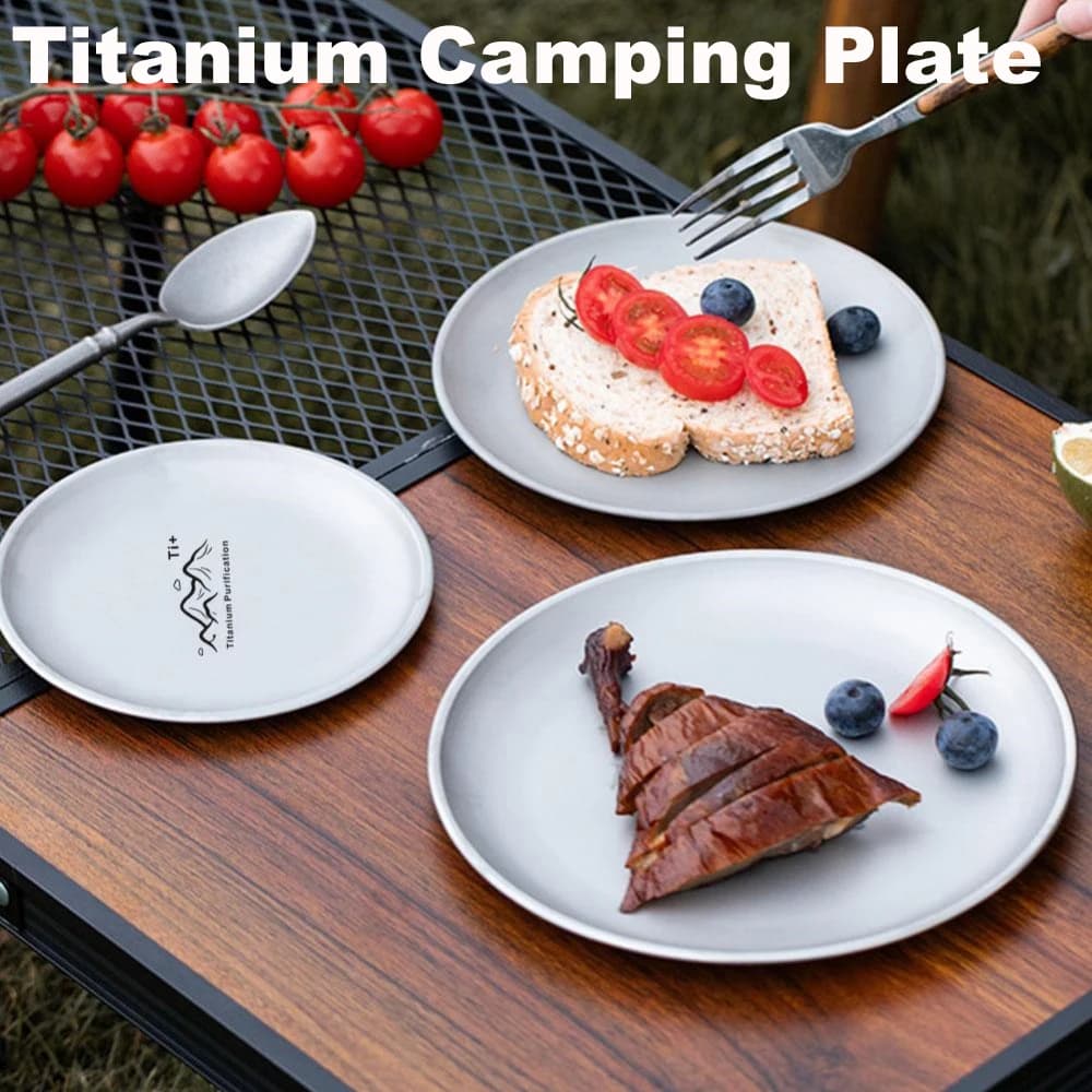 Titanium Camping Plate Lightweight Camping Plate For Barbecue Home Dinnerware Round Frosted Picnic Gear Reusable Tableware - Image 1