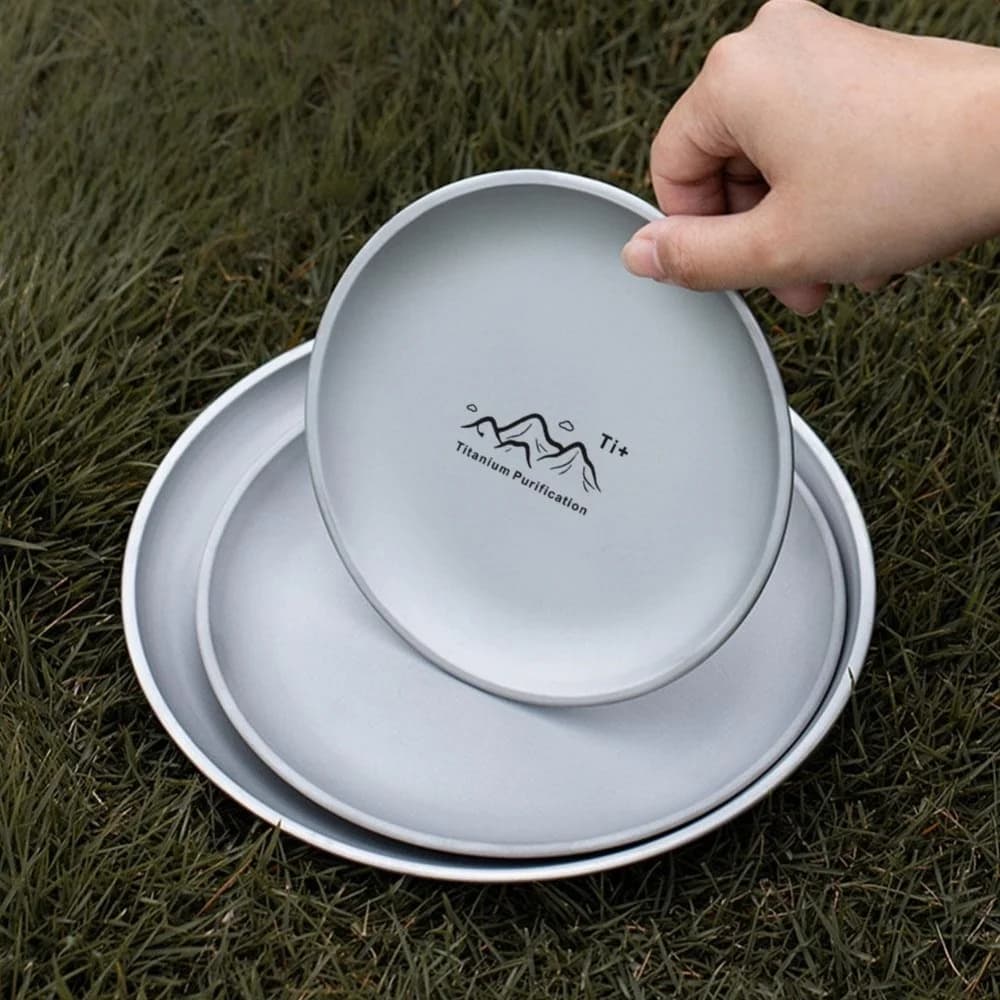 Titanium Camping Plate Lightweight Camping Plate For Barbecue Home Dinnerware Round Frosted Picnic Gear Reusable Tableware - Image 6