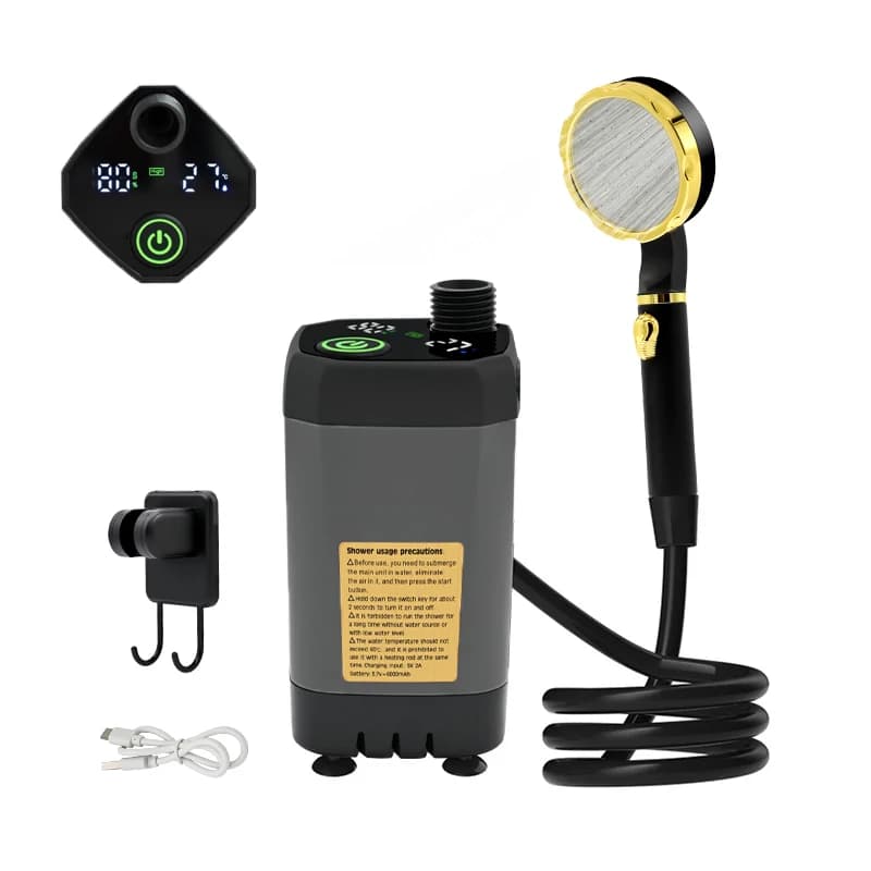 Camping Shower Pump RV Outdoor Shower Kit Camp Shower w/Full Screen Intelligent Digital Display Adjustable 6000mAh Shower Kit - Image 1