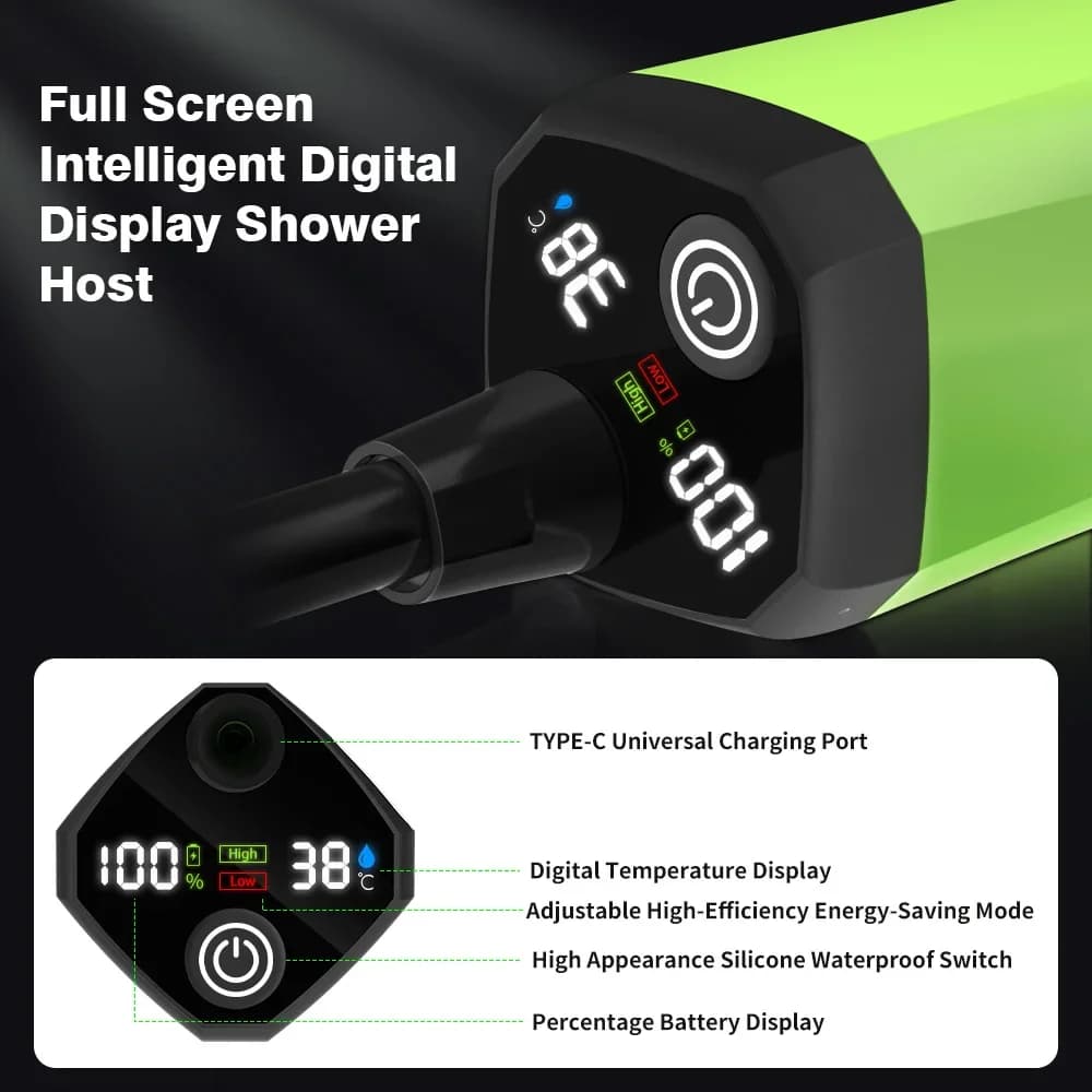 Camping Shower Pump RV Outdoor Shower Kit Camp Shower w/Full Screen Intelligent Digital Display Adjustable 6000mAh Shower Kit - Image 3